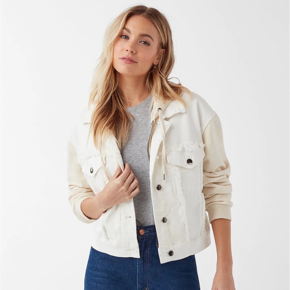 NWOT Splendid Jesse Mix Media Hooded Jacket Off White Size Small - Picture 1 of 13